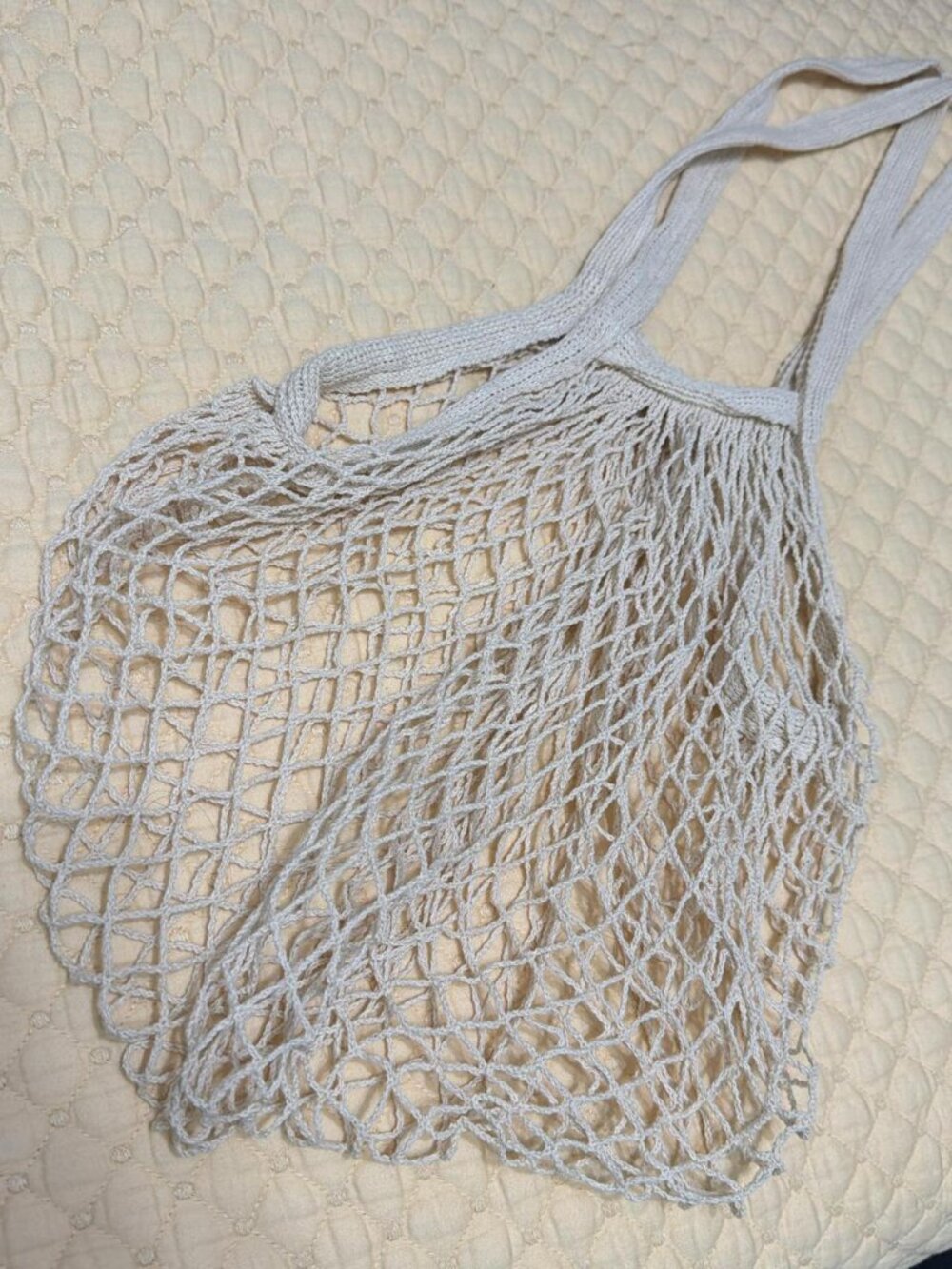 Beige Cotton Net Knitted Tote BagOne Size